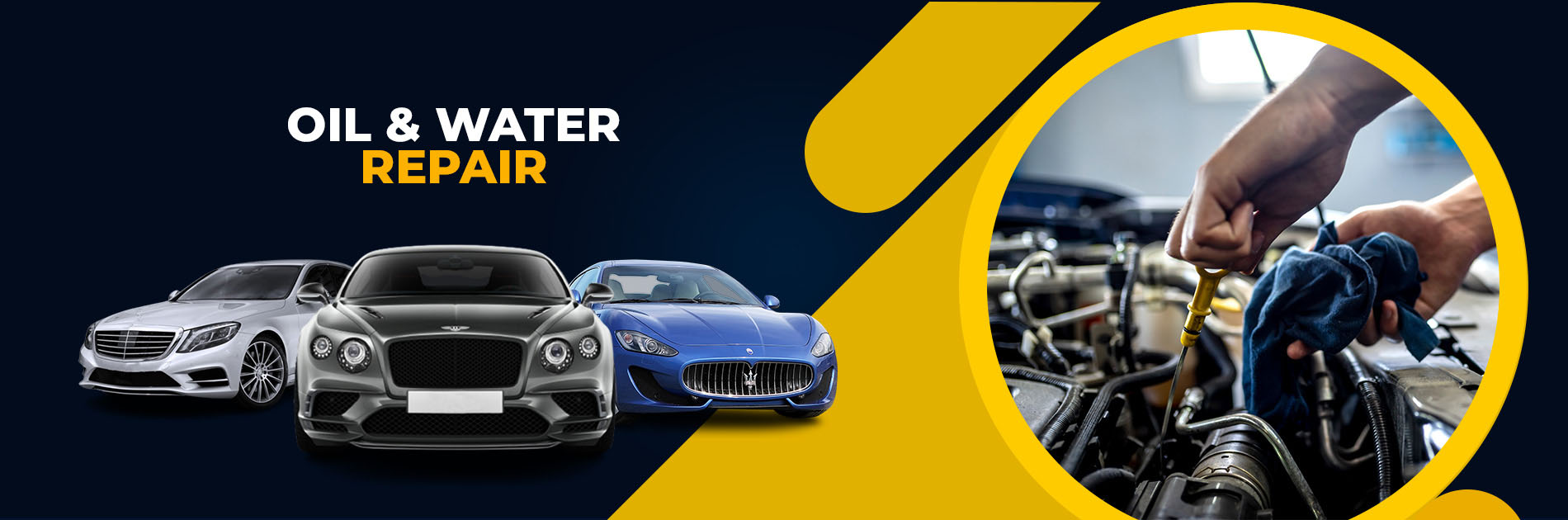 oil and water repair web banner brand page In this picture, an expert technicians is repairing car differential of a luxury car in Dubai